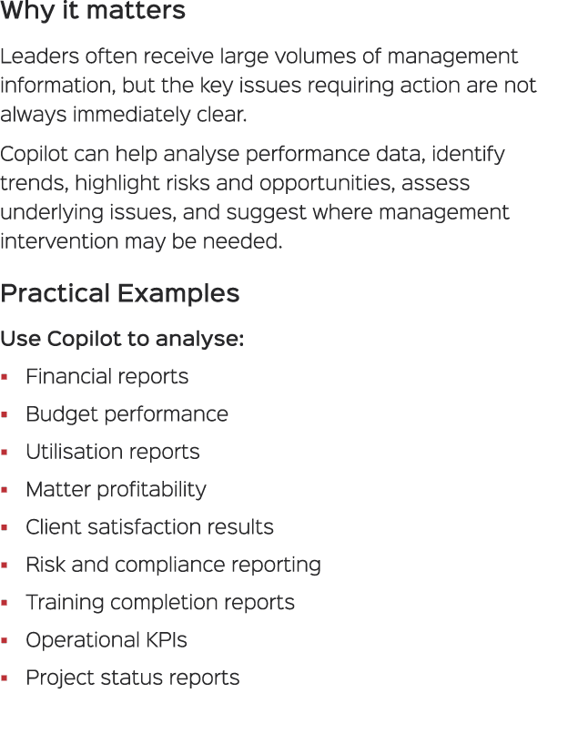 Why it matters Leaders often receive large volumes of management information, but the key issues requiring action are...