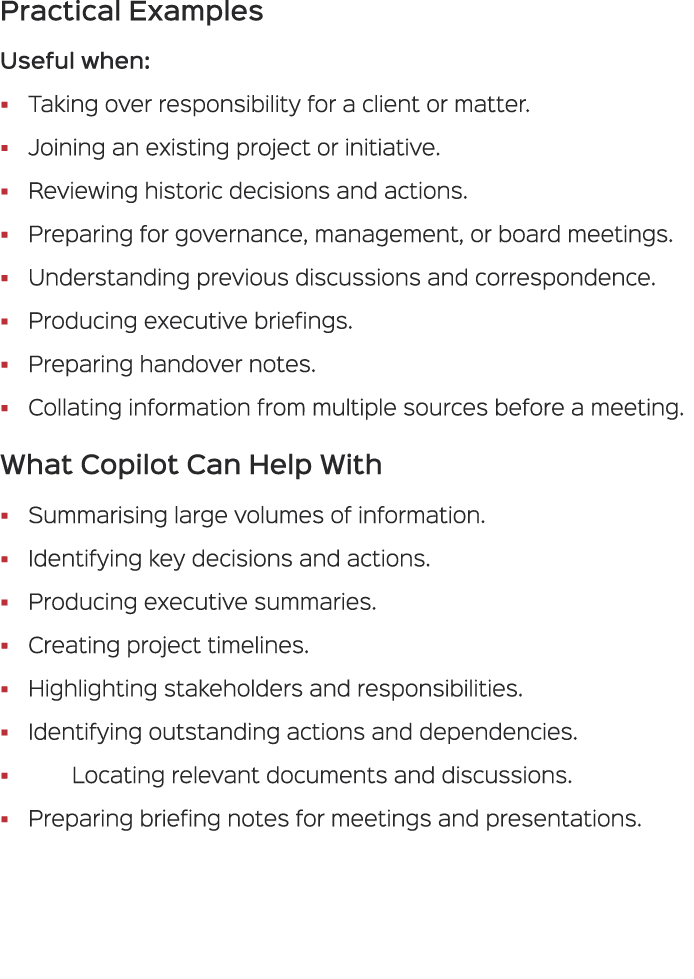 Practical Examples Useful when: � Taking over responsibility for a client or matter. � Joining an existing project or...