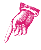 A vintage-style illustration of a hand pointing downward with the index finger extended and the other fingers curled. Description generated by AI